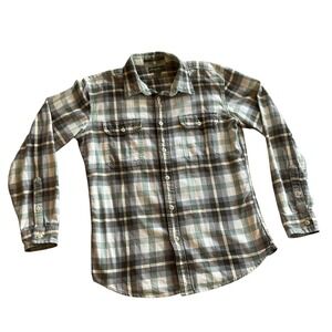Eddie Bauer Plaid Button Down Shirt Womens M Green Grey Classic Fit Cotton